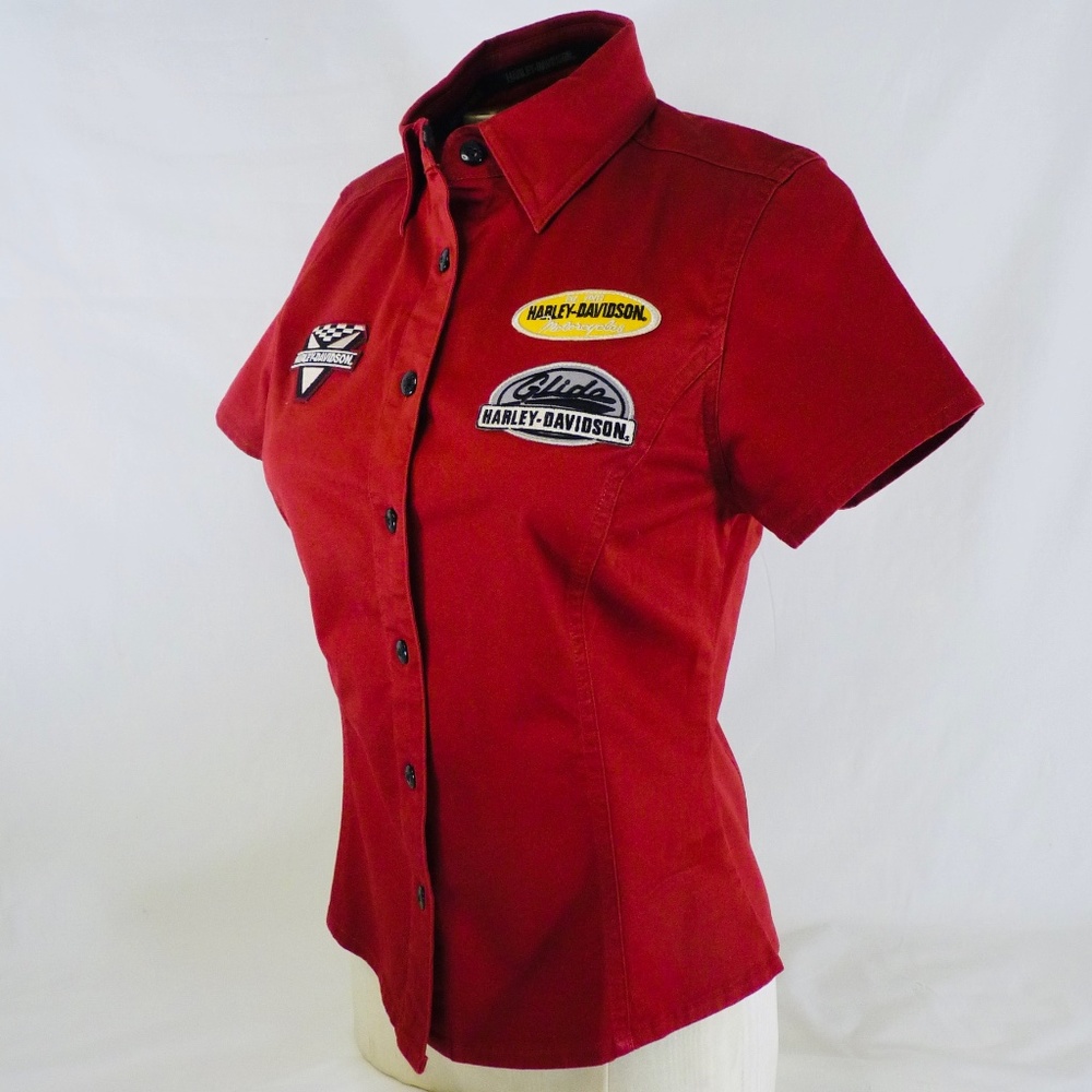 VINTAGE Genuine HARLEY-DAVIDSON Women’s Fitted S Cranberry Staff Work Shirt